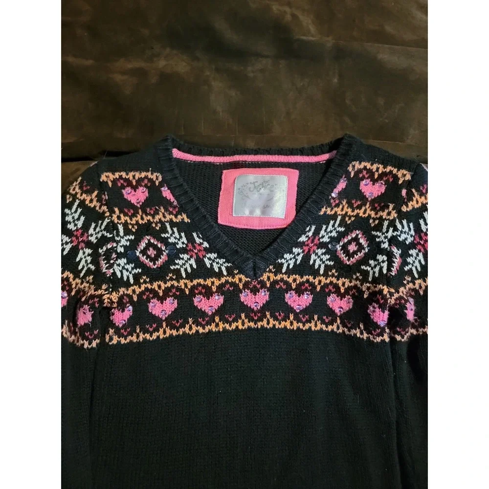 Justcie winter heart black sweater‎ size 8